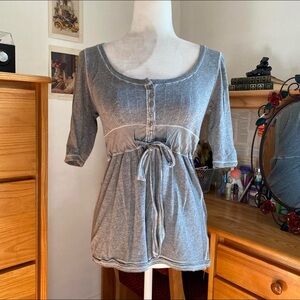 Gray Women's Babydoll Henley Top